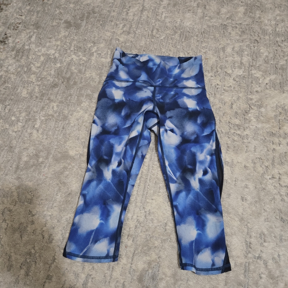 Womens Lululemon Blue White Abstract High Waist Activewear Leggings Pants Size 4